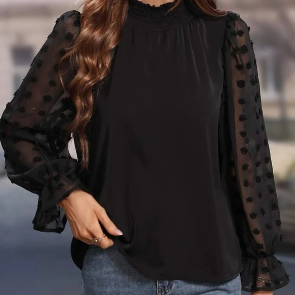 Luxe Swiss dot flounce sleeve blouse - Picture 4 of 5